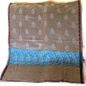 *Shawl in Taupe, Turquoise, Orange, Black